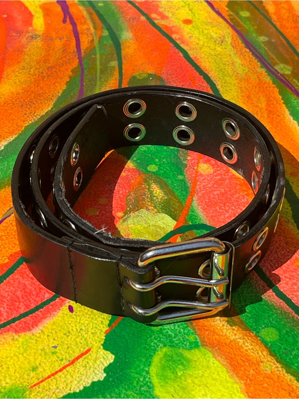 Hot topic Y2K Biker Black Double-Prong Grommet Belt - Men Accessories